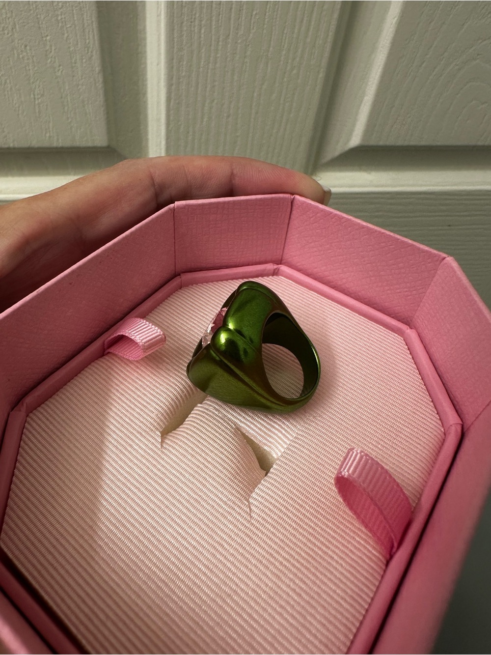 Swarovski Dulcis Cocktail Ring – Pink Crystal & Green – Size 52 – With Box - Picture 2 of 5